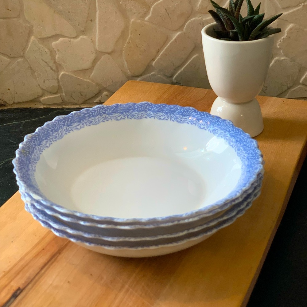 MARTHA STEWART EVERYDAY | Set of 4 | Shallow Blue & White Bowls